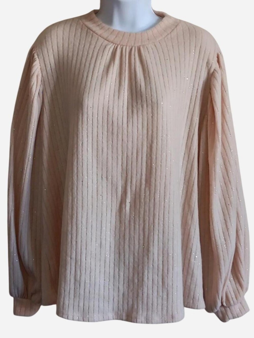 Hailey & Co Soft Cream Sparkle Long Sleeve Sweater With Elastc Cuff Large